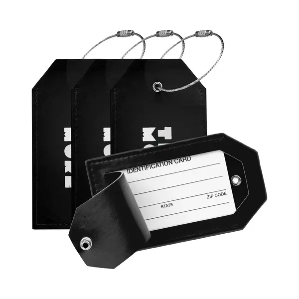 Trvlmore Kofferlabel - Leer - Bagagelabel Voor Koffers En Tassen - 4 Stuks - Zwart thumbnail
