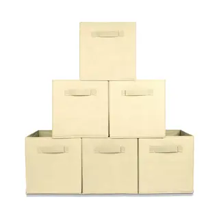 LifeGoods Opbergmand - 6 Stuks - Kast Organizer - 20L - Opbergbox - Textiel - Beige