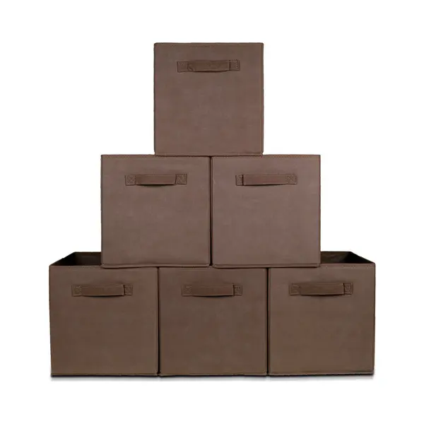 LifeGoods Opbergmand - 6 Stuks - Kast Organizer - 20L - Opbergbox - Textiel - Bruin thumbnail