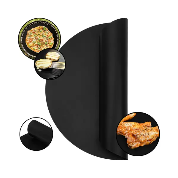 Krumble Teflon Bbq Grillmatte Rund - Durchmesser 38 Cm - Ofenbackmatte - Antihaft - Skottelbraai Backmatte - Schwarz thumbnail