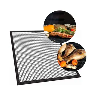 Krumble Barbecue Grill Mat Teflon / 33 X 40cm / Barbecue Accessoires / Op Maat Te Knippen / Anti Kleef - Zwart