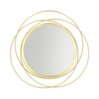 Quvio Spiegel - Decoratieve Spiegel - Wandspiegeltje - Ophangen - Rond - Goud - Metaal - 35, 5 Cm (d)