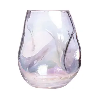 Quvio Glazen Vaas - Ingedeukt Design - Decoratieve Vazen - Bloemenvaas - Parelmoer Vaas - Maat S - Glas - Iriserend