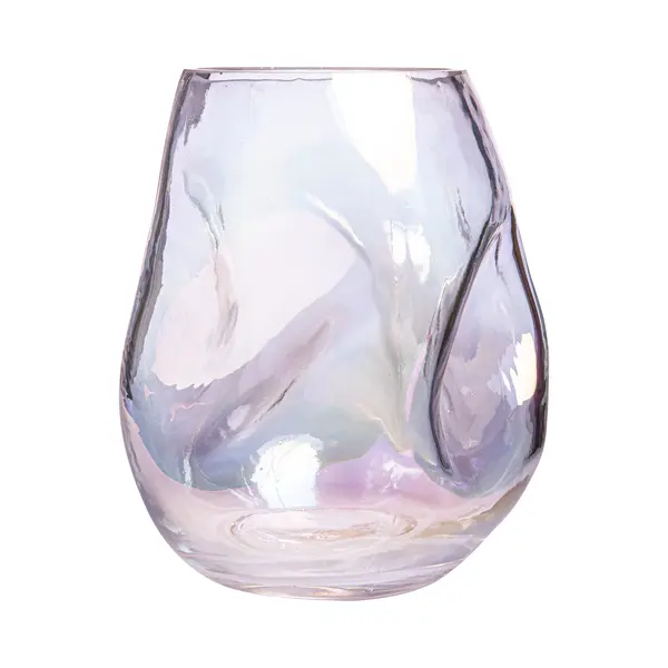 Quvio Glazen Vaas - Ingedeukt Design - Decoratieve Vazen - Bloemenvaas - Parelmoer Vaas - Maat S - Glas - Iriserend thumbnail