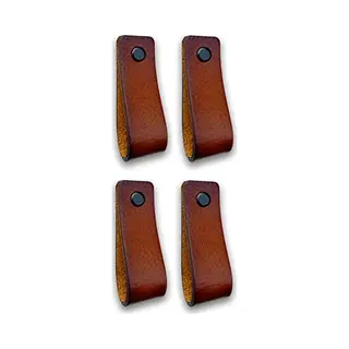 Brute Strength - Ledergriffe Für Möbel - Cognac - 4 Stück - 16, 5 X 2, 5 Cm - Schrankgriff, Türgriff Für Küche, Bad, Schränke, Kommode, Holz