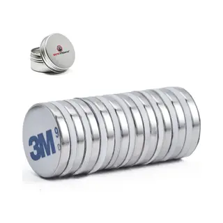 Brute Strength - Super Sterke Zelfklevende 3M Magneten - Rond - 20 X 3 Mm - 10 Stuks - Kleef Magneten - Neodymium Magneet Sterk - Voor Koelkast -