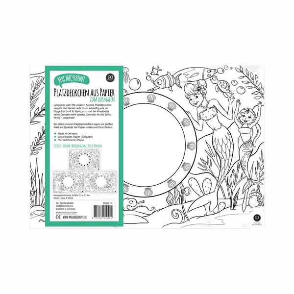 Jeka Set Van 12 Placemats Om In Te Kleuren, Motief, Zeemeermin, In De Dierentuin, Piraten, 4 Placemats Om In Te Kleuren Met Elk Patroon, Kleuren Voor thumbnail