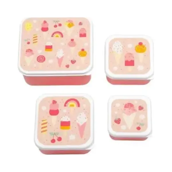 A Little Lovely Company Pink Lunch & Snack Box Set, Ice Cream - Food Storage Container thumbnail
