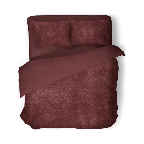 Eleganzzz Dekbedovertrek Flanel Fleece - Bordeaux - Dekbedovertrek 200x200/220cm - 100% Flanel Fleece - Tweepersoons Dekbedovertrekken - 200x220cm - thumbnail
