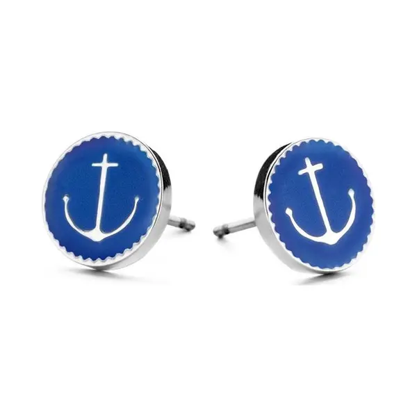 CO88 Collection Majestic 8CE 70026 Stalen Oorknoppen - Rond Met Anker Ø 10 Mm - Zilverkleurig / Blauw thumbnail