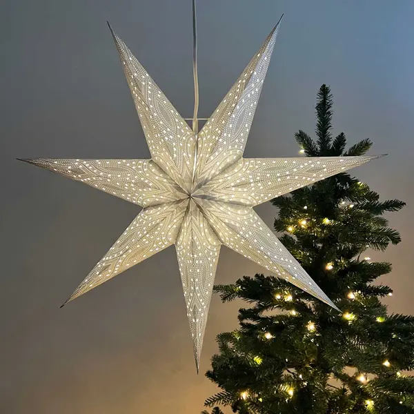 More Than Hip MoreThanHip Nova Faltbarer Weihnachtsstern Silber Glittern - Ø 60 Cm - Handgefertigt Papierstern Für Weihnacht, Winter, Fensterdeko Leuchtstern - thumbnail