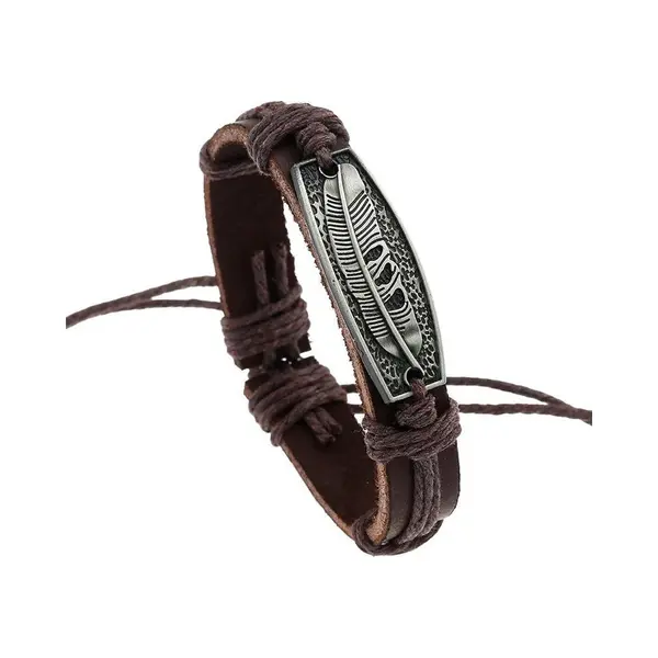 Fako Bijoux® - Armband Leer - Plate Veer - Bruin thumbnail