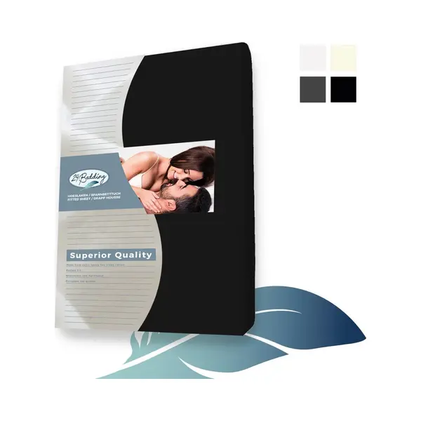 24-bedding - Jersey Topper Hoeslaken - Topdek Hoeslaken Jersey - 200x200 Cm - Zwart - 100% Katoen - 5 T/m 15 Cm Hoogte. thumbnail