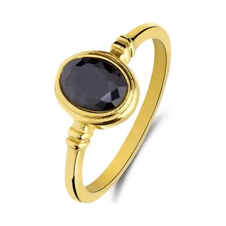 Lucardi Dames Stalen Goldplated Vintage Ring Ovaal Zwart - Ring - Staal - Goudkleurig - 15 / 47 Mm
