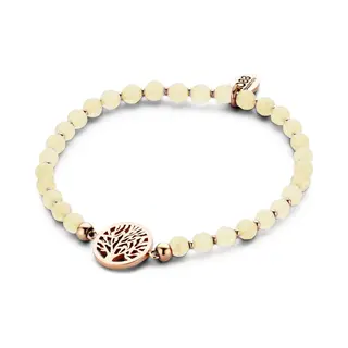 CO88 Collection Beloved 8CB-90222 Rekarmband Met Stalen Elementen - Levensboom Ø 12 Mm - Jade Natuursteen 4 Mm - One-size - Gebroken Wit / Roze /