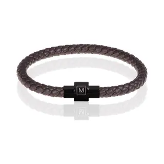 Memphis Armband Leer Met Edelstaal Donkerbruin Zwart-19cm
