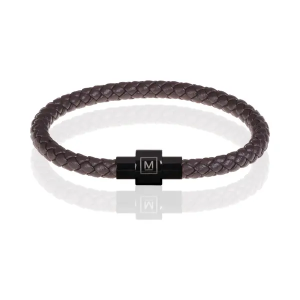 Memphis Armband Leer Met Edelstaal Donkerbruin Zwart-19cm thumbnail
