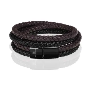 Memphis Dubbele Wrap Armband Duo Leer Bruin Zwart-22cm