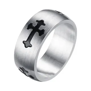 Lgt Jwls Rvs Heren Ring Met Zwart Kruis-19mm