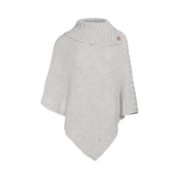 Knit Factory - Nicky Gestrickter Poncho - Damen Strickponcho Mit Kragen - Mit Wolle - Hochwertige Qualität - Beige thumbnail