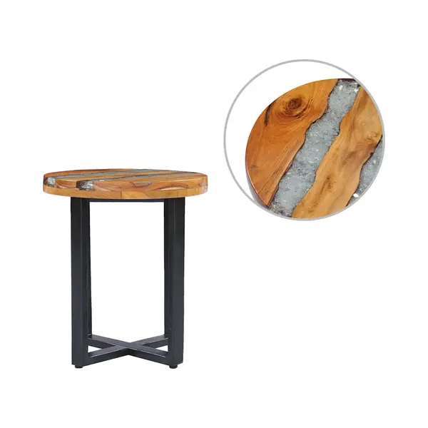 VidaXL Salontafel 40x45 Cm Massief Teakhout En Polyresin thumbnail