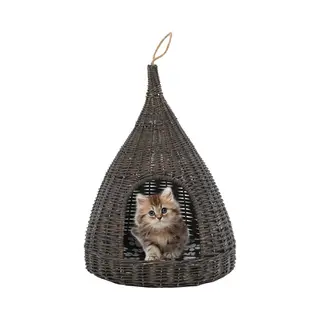 VidaXL - Kattenhuis - Met - Kussen - Tipi - 40x60 - Cm - Natuurlijk - Wilgen - Grijs