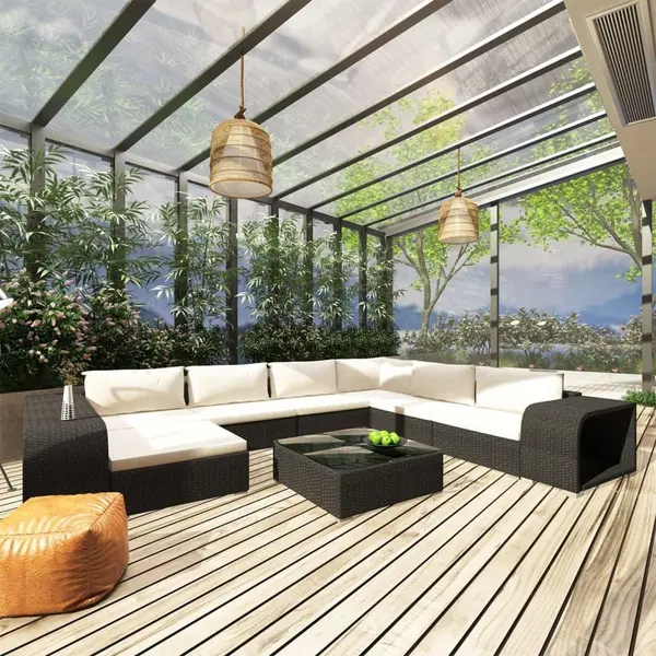 10-tlg. Garten-lounge-set Mit Auflagen Poly Rattan Schwarz Vidaxl thumbnail