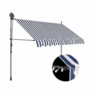 Vidaxl - Einziehbare Markise Handbetrieben Mit Led 300 Cm Blau Und Weiß