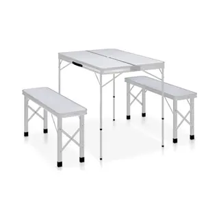 VidaXL - Campingtafel - Inklapbaar - Met - 2 - Banken - Aluminium - Wit