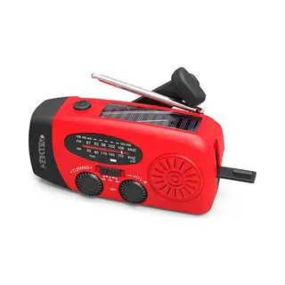 Afintek Noodradio - Op Batterijen - Voor Rampen - Voor Camping - Powerbank - Led Zaklamp - Solar - Zonnepaneel - Rood