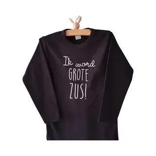 Shirt Ik Word Grote Zus | Lange Mouw T-Shirt | Zwart | Maat 104 Zwangerschap Aankondiging Bekendmaking Baby Big Sis Sister