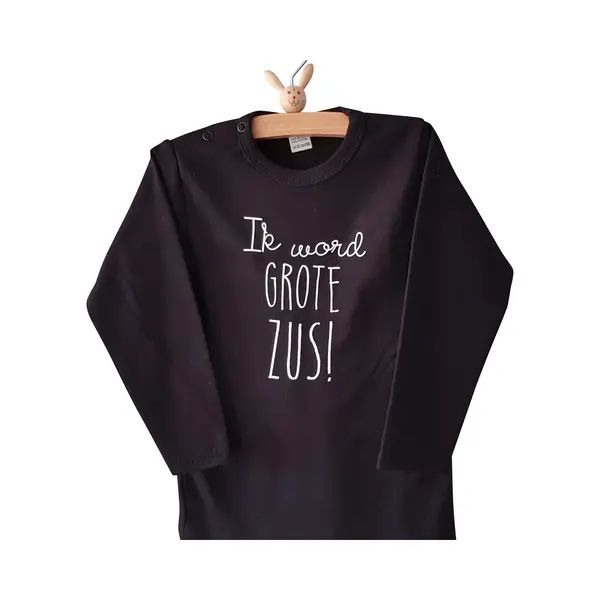 Shirt Ik Word Grote Zus | Lange Mouw T-Shirt | Zwart | Maat 104 Zwangerschap Aankondiging Bekendmaking Baby Big Sis Sister thumbnail