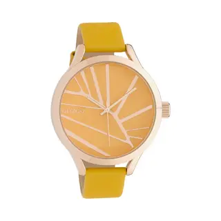 Oozoo Timepieces - Rosé Goudkleurige Horloge Met Mosterd Gele Leren Band - C10465