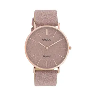 Oozoo Vintage Series - Rosé Goudkleurige Horloge Met Oud Roze Leren Band - C20161 - Ø40