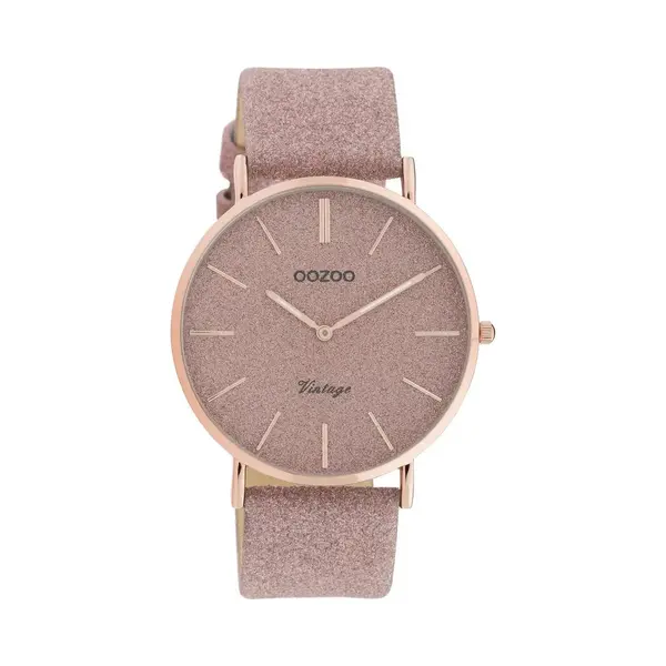 Oozoo Vintage Armbanduhr Mit Glitzer Lederband 40 Mm Rose/Pinkgrau/Pinkgrau C20161 thumbnail