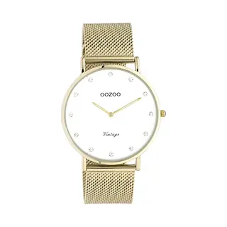 Oozoo Vintage Women's Watch – Women's Watch With 20 Mm Mesh Strap – Analogue Women's Watch In Round, Gold/White, Bracelet