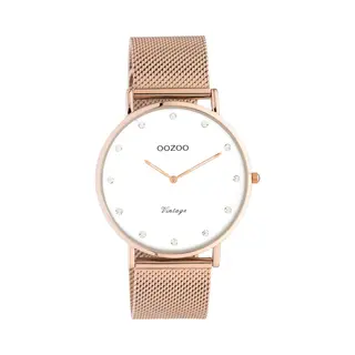 Oozoo Vintage Series - Rosé Goudkleurige Horloge Met Rosé Goudkleurige Metalen Mesh Armband - C20238 - Ø40