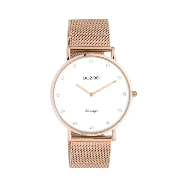 Oozoo Vintage Series - Rosé Goudkleurige Horloge Met Rosé Goudkleurige Metalen Mesh Armband - C20238 - Ø40 thumbnail