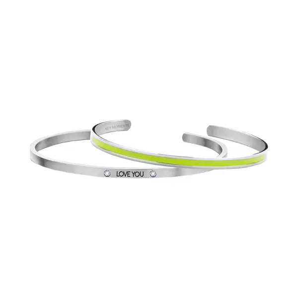 Key Moments Gift Set 8KM SET013 Sieraden Geschenkset - Cadeau -Armbanden Set 2 Stuks - Staal - Zilverkleurig / Limoen Groen thumbnail