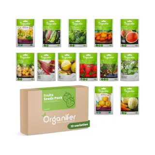 Organifer Fruit Zaden Pakket - 13 Soorten - Fruit Zaden - Fruitplanten - Moestuinzaden - Watermeloen Zaden - Muismeloen - Aardbeien Zaadjes - Komkommer Zaden -