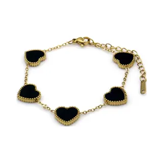 MustHaves Armband - Rvs - Hartjes - Zwart - Verstelbaar 16-21cm - Dames - Stijlvol - Subtiel - Cadeau - Sieraden – Valentijn – Cadeau