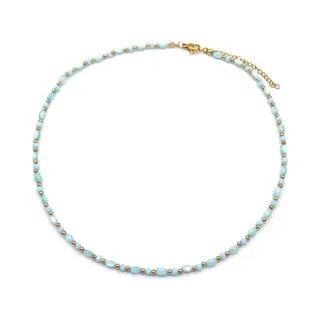MustHaves Ketting Met Kralen - Rvs - Lengte 39-44 Cm - Goudkleurig En Blauw