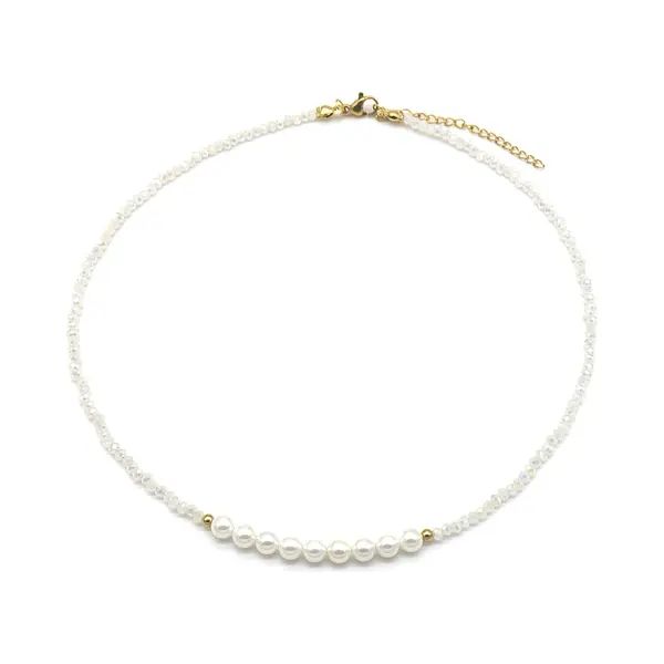 MustHaves Ketting - Parels En Glaskralen - Lengte 39-44 Cm - Wit thumbnail