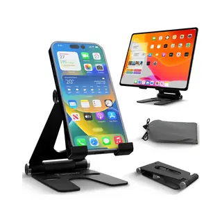 Serve Telefoon Standaard Xl - Aluminium Houder Voor Mobiel & Tablet - Telefoonhouder Bureau - Inklapbare Telefoonstandaard TTH105 - Zwart