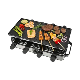 Bourgini Gourmette Raclette Pure - Gourmetstel Met Omkeerbare Grill & Bakplaat - Raclette 8 Personen - 21x42 Cm - Pfas-vrije Coating - Regelbare