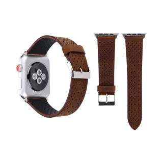 By Qubix Dot Pattern Leren Bandje - Bruin - Geschikt Voor Apple Watch 44 Mm - 45 Mm - 46 Mm - 49 Mm (Ultra 1, 2 En 3) - Compatible Apple Watch Bandje