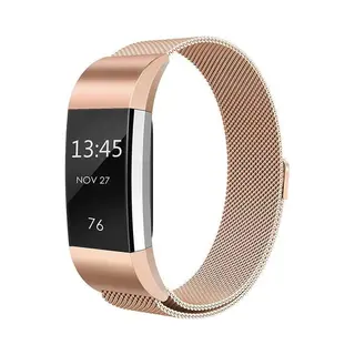 By Qubix - Geschikt Voor Fitbit Charge 2 Milanese Bandje - Maat, Large - Champagne Goud - Horlogeband - Smartwatchbandje