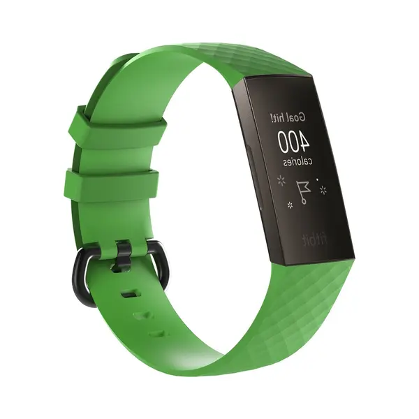 By Qubix Geschikt Voor Fitbit Charge 3 - Fitbit Charge 4 Siliconen Diamant Pattern Bandje - Maat, Large - Groen - Horlogeband - Smartwatchbandje thumbnail