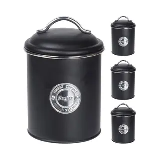 Excellent Houseware Set Of 3 Metal Storage Jars 'Coffee, Tea, Sugar' With Lid Ø11, 5x17cm Black, Storage Jar, Coffee Jar, Tea Box, Sugar Bowl