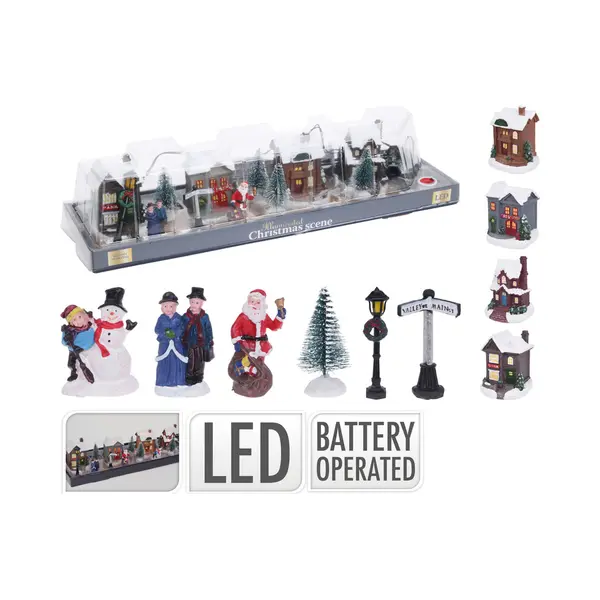 Christmas Decoration - Kerstdorp Accessoires - Figuurtjes/huisjes - 14 Stuks thumbnail